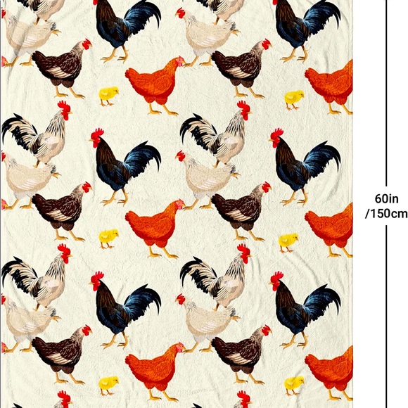 Chicken Printed Blanket Soft Fuzzy Flannel Plush Throw - Picture 2 of 3